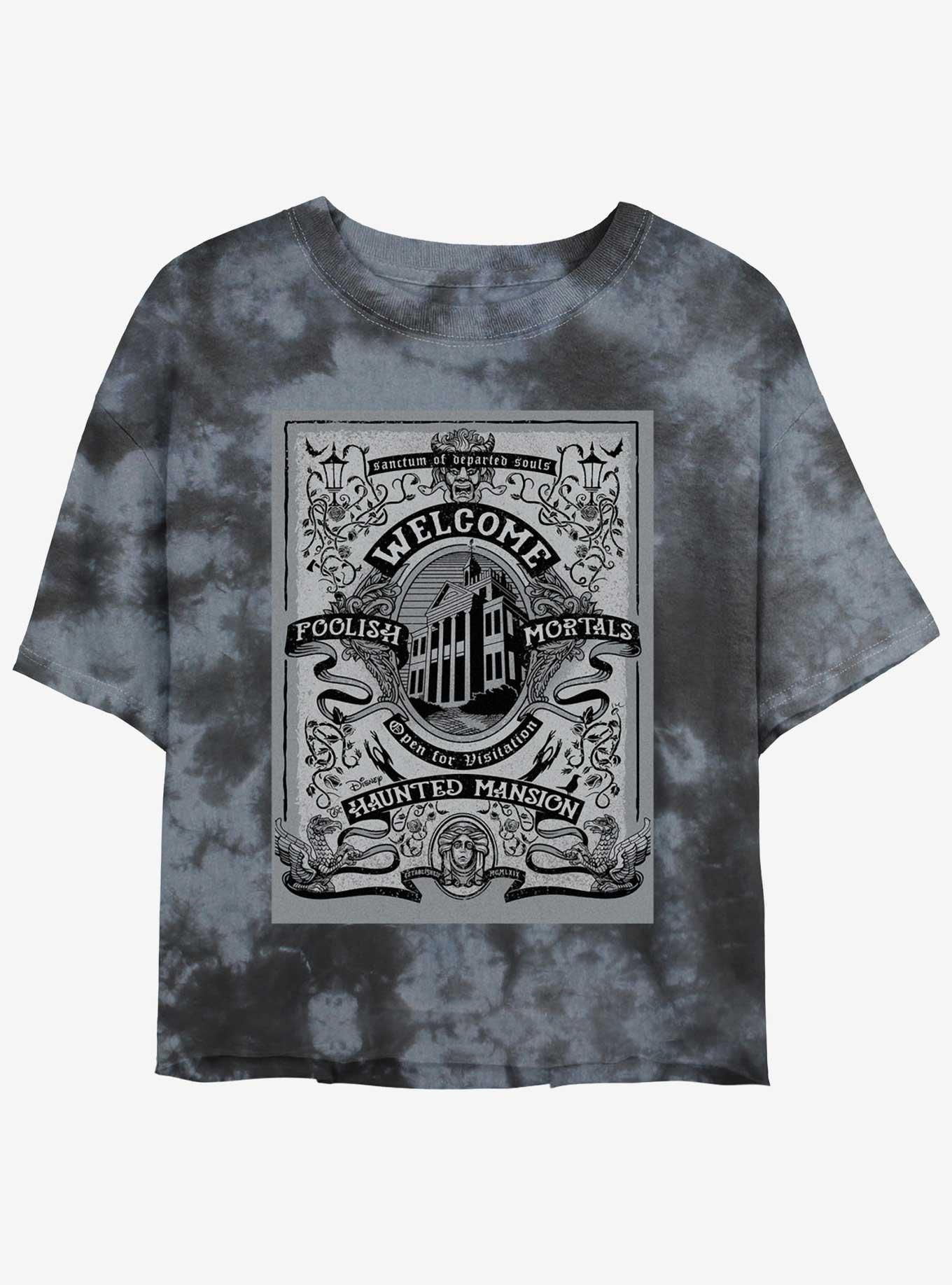 Disney Haunted Mansion Welcome Foolish Mortals Poster Tie-Dye Girls Crop T-Shirt, , hi-res