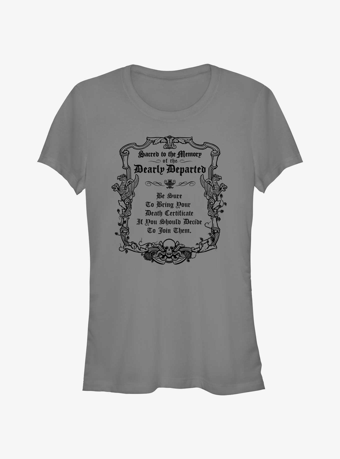 Disney Haunted Mansion Message To The Dearly Departed Girls T-Shirt, CHARCOAL, hi-res