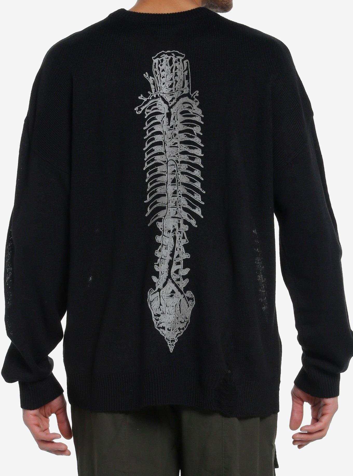 Black Spine Destructed Sweater | Hot Topic