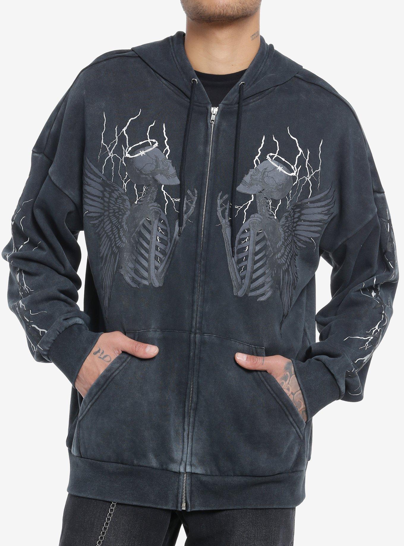 Social Collision® Praying Skeleton Angels Hoodie, GREY, hi-res