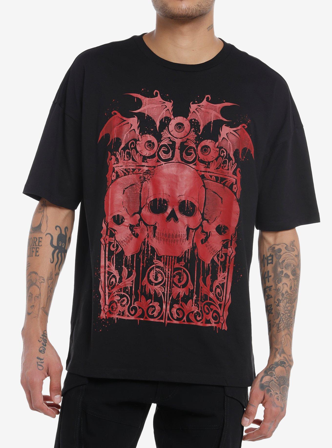 Social Collision® Skulls & Winged Eyeballs T-Shirt, RED, hi-res