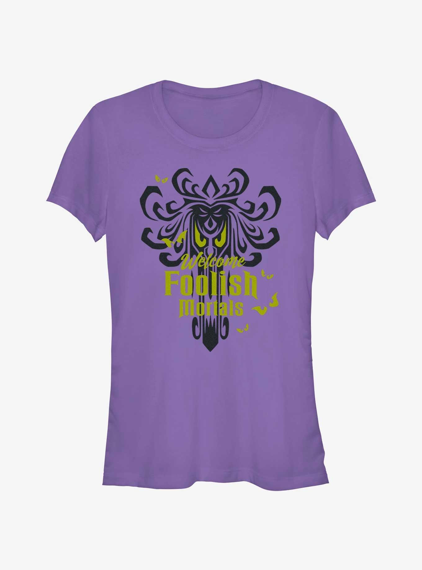 Disney Haunted Mansion Spooky Eyes Welcome Foolish Mortals Girls T-Shirt, PURPLE, hi-res