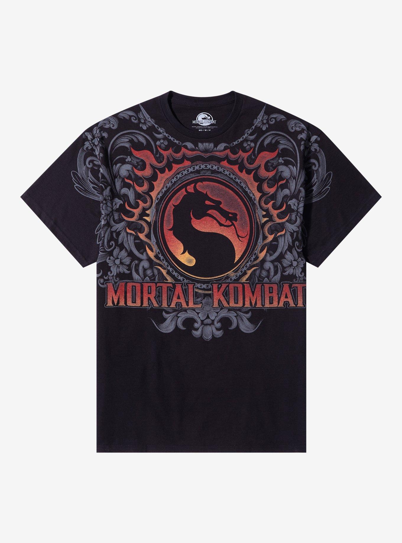 Mortal Kombat Logo Filigree T-Shirt, BLACK, hi-res