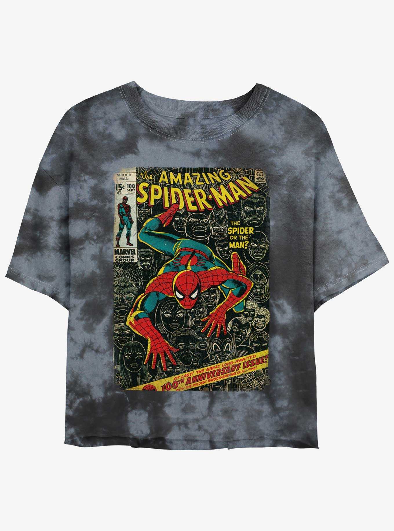 Marvel Spider-Man Comic 100th Anniversary Cover Girls Tie-Dye Crop T-Shirt, , hi-res