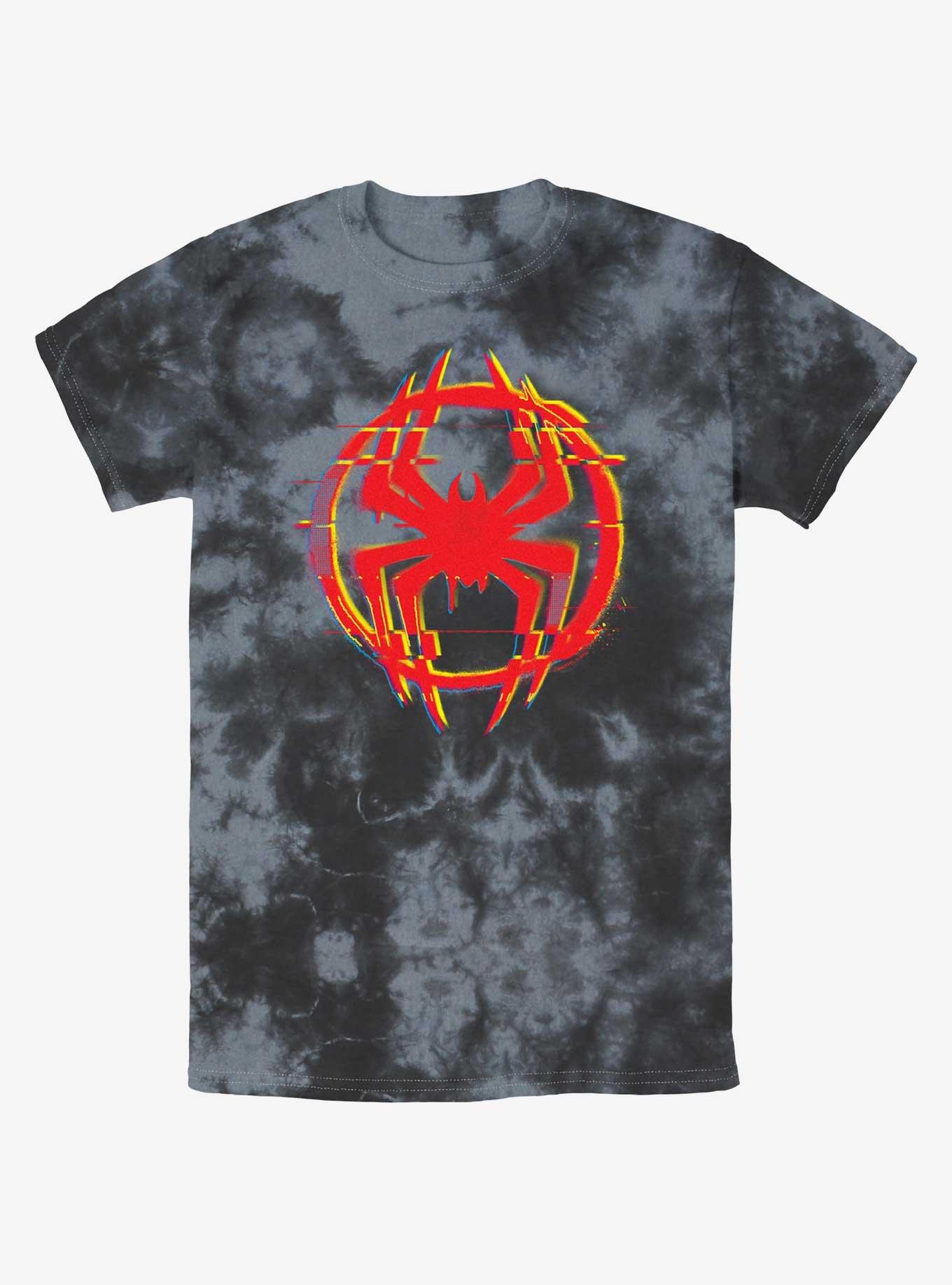 Marvel Spider-Man Glitchy Spider Symbol Tie-Dye T-Shirt, BLKCHAR, hi-res