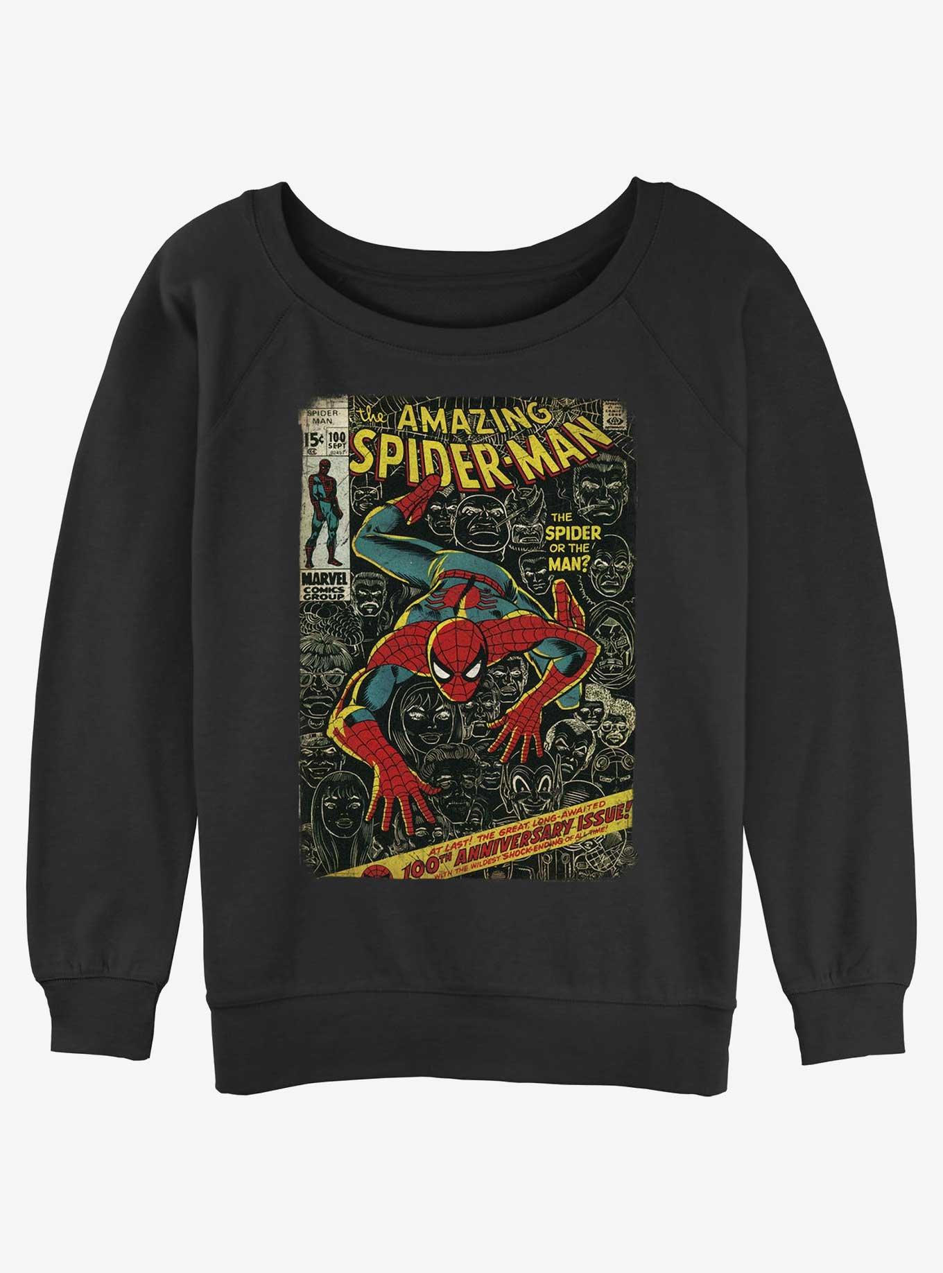 Marvel Spider-Man Comic 100th Anniversary Cover Girls Slouchy Sweatshirt, BLACK, hi-res