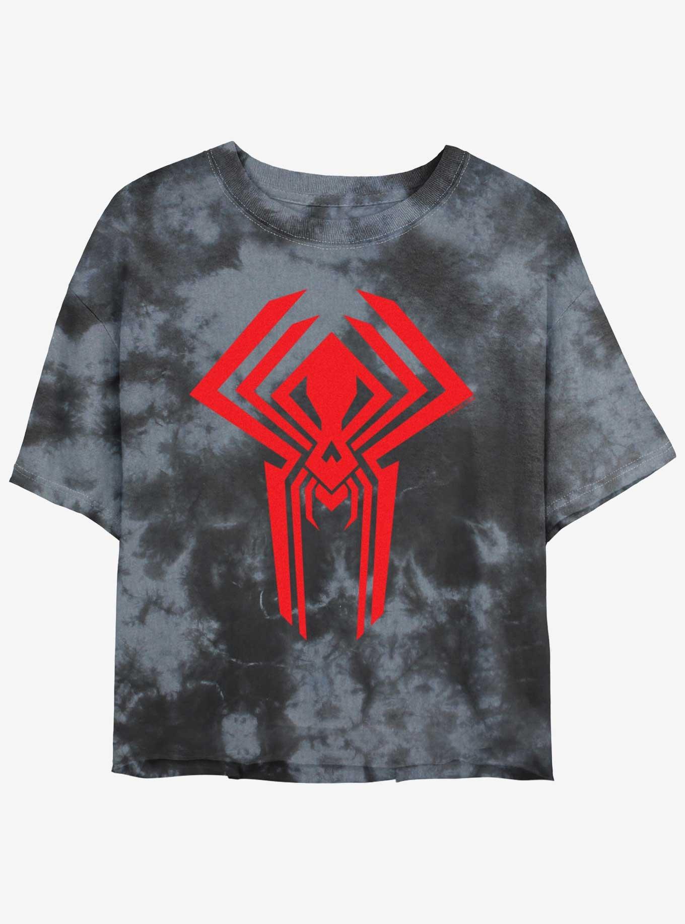 Marvel Spider-Man Spider Symbol Girls Tie-Dye Crop T-Shirt, BLKCHAR, hi-res