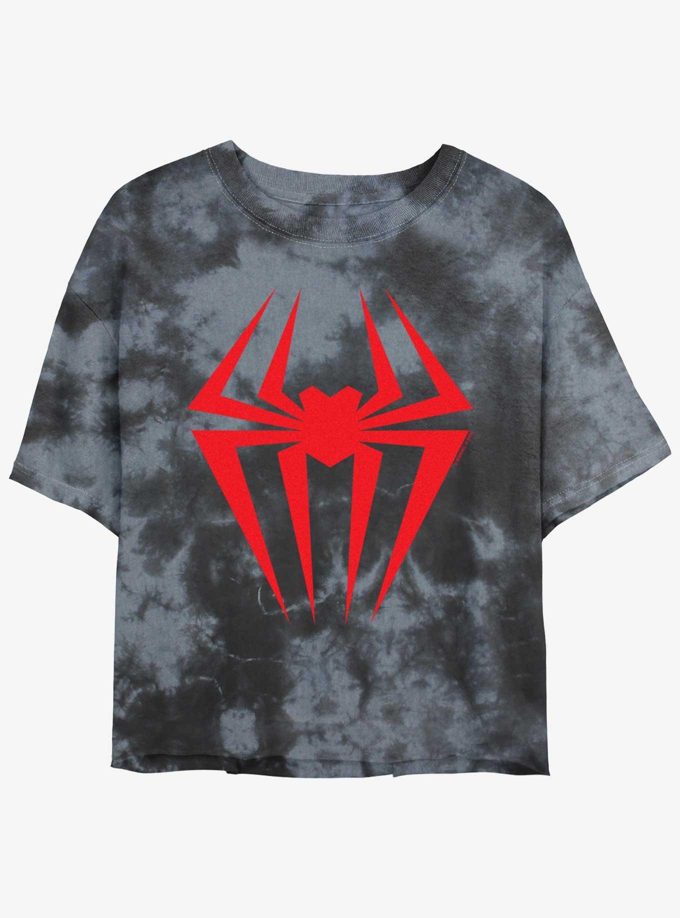 Marvel Spider-Man Spider Symbol Girls Tie-Dye Crop T-Shirt, BLKCHAR, hi-res