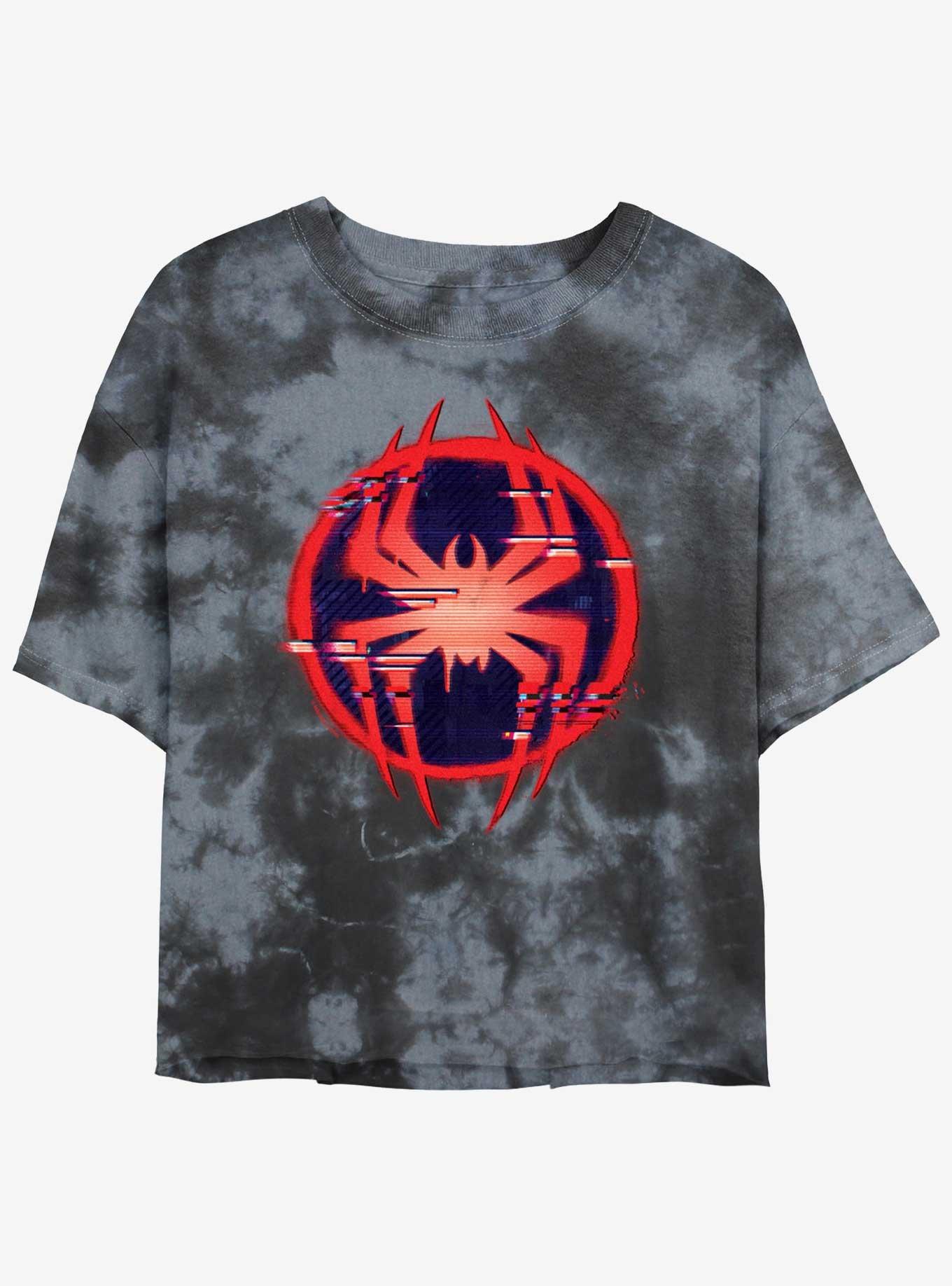 Marvel Spider-Man Glitch Spider Symbol Girls Tie-Dye Crop T-Shirt, , hi-res