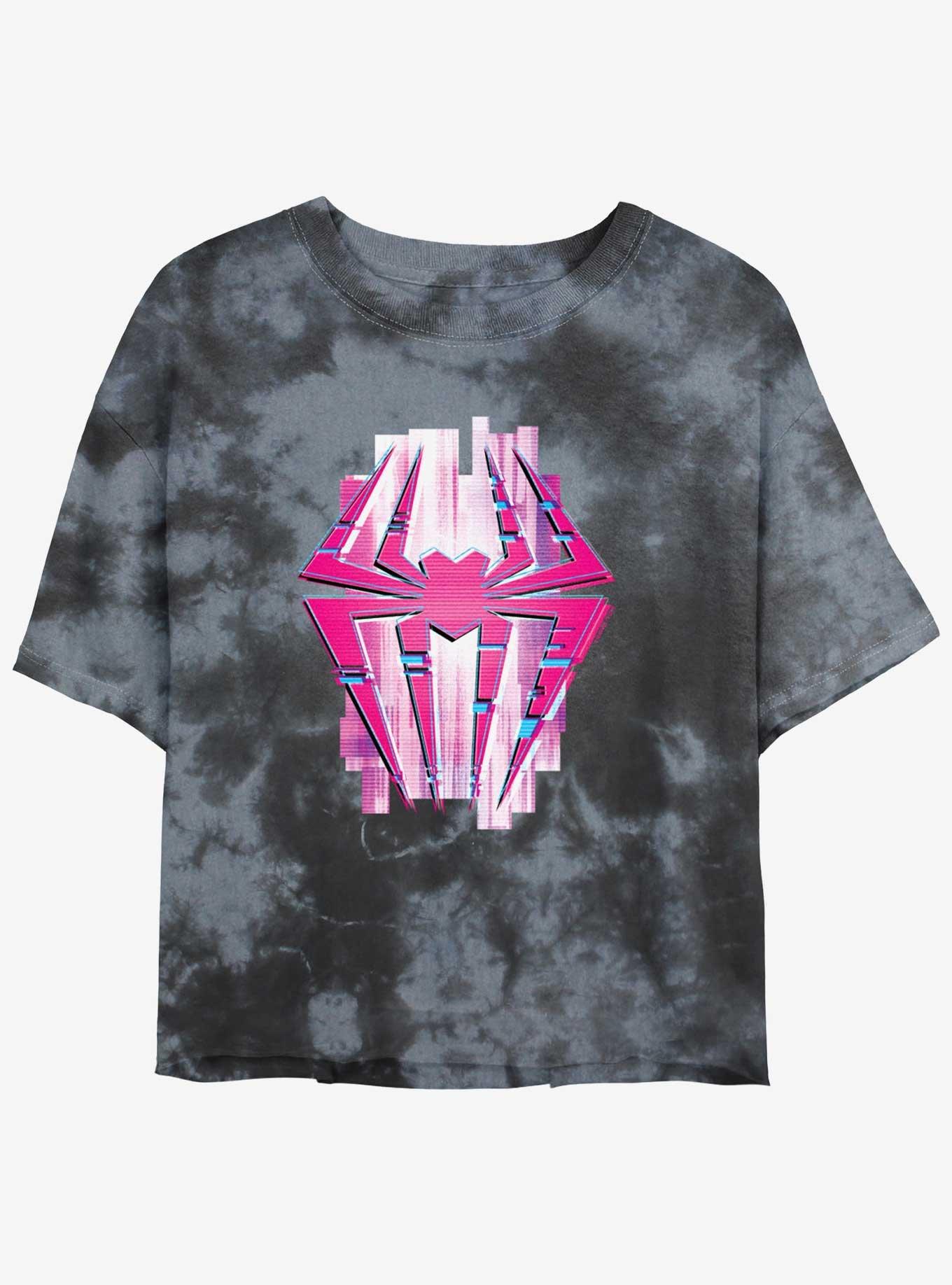 Marvel Spider-Man Glitch Box Spider Symbol Girls Tie-Dye Crop T-Shirt, , hi-res