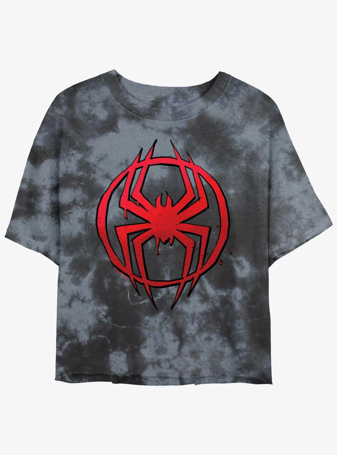 Marvel Spider-Man Simple Spider Symbol Girls Tie-Dye Crop T-Shirt, BLKCHAR, hi-res