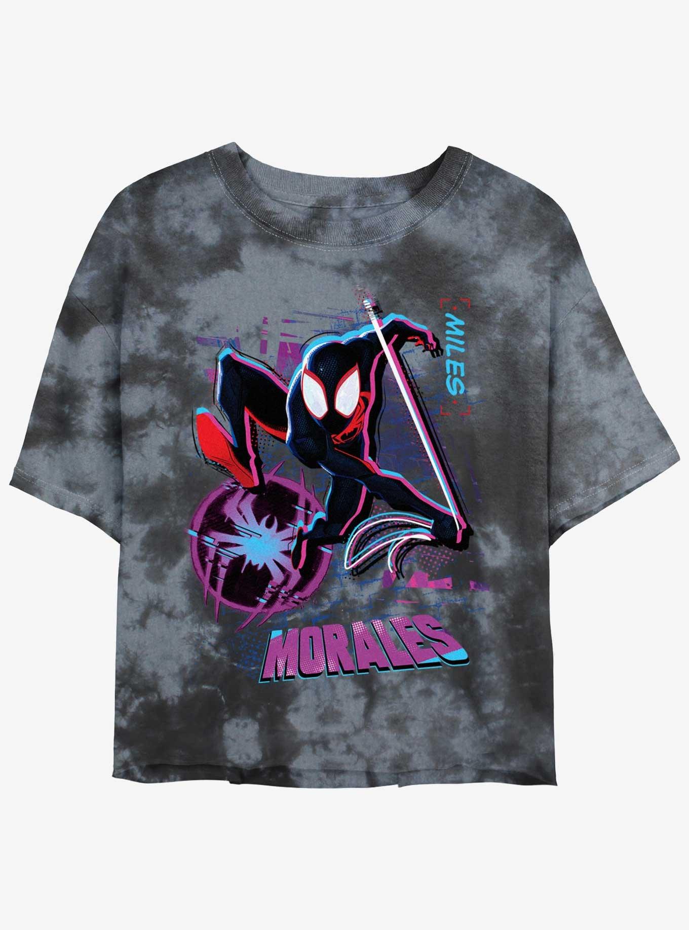 Marvel Spider-Man Miles Morales Street Swing Girls Tie-Dye Crop T-Shirt, BLKCHAR, hi-res