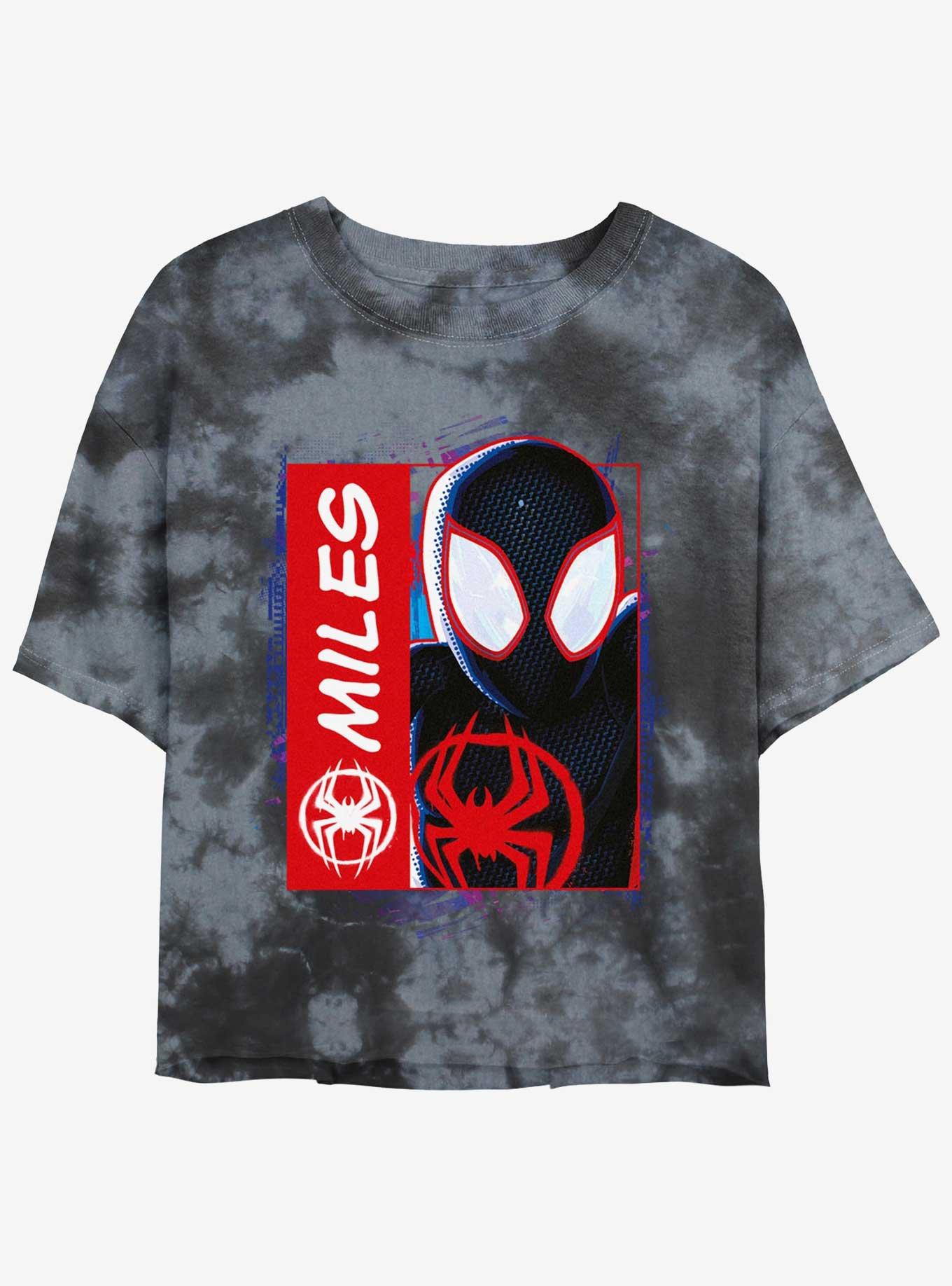 Marvel Spider-Man Miles Morales Simple Comic Girls Tie-Dye Crop T-Shirt, BLKCHAR, hi-res