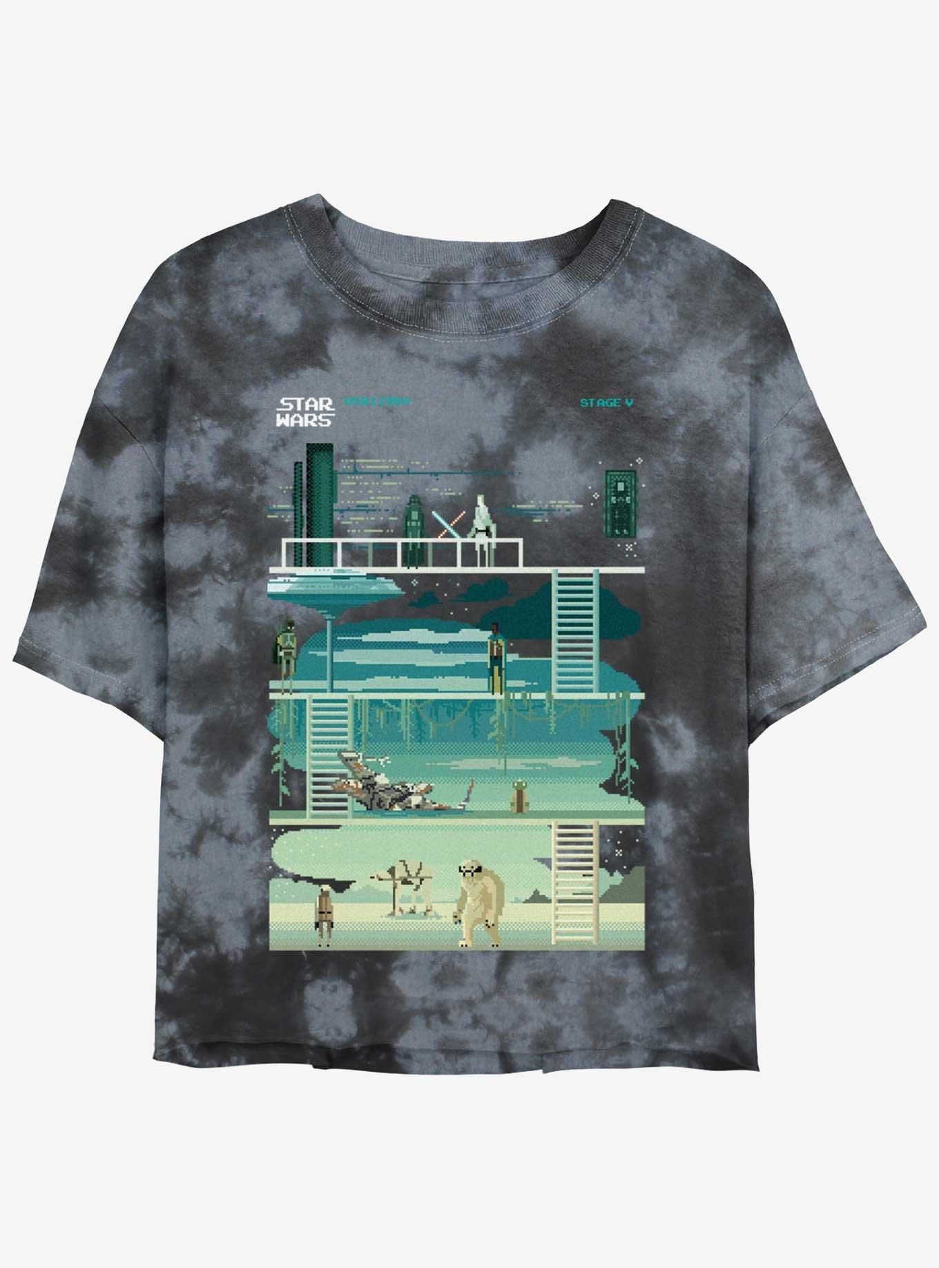 Star Wars: The Empire Strikes Back 8-Bit Girls Tie-Dye Crop T-Shirt, BLKCHAR, hi-res