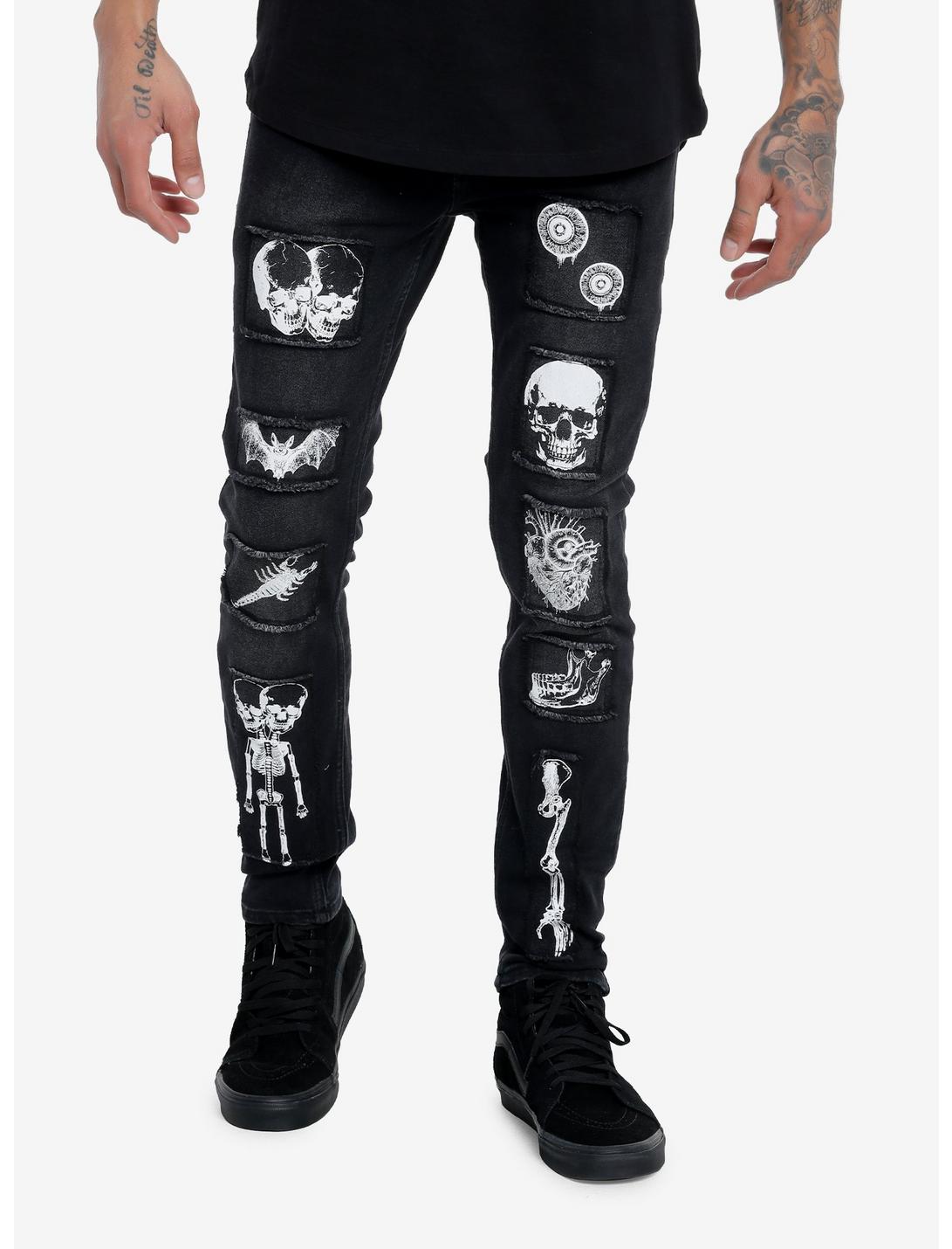 Black Anatomy Patches Stinger Jeans | Hot Topic