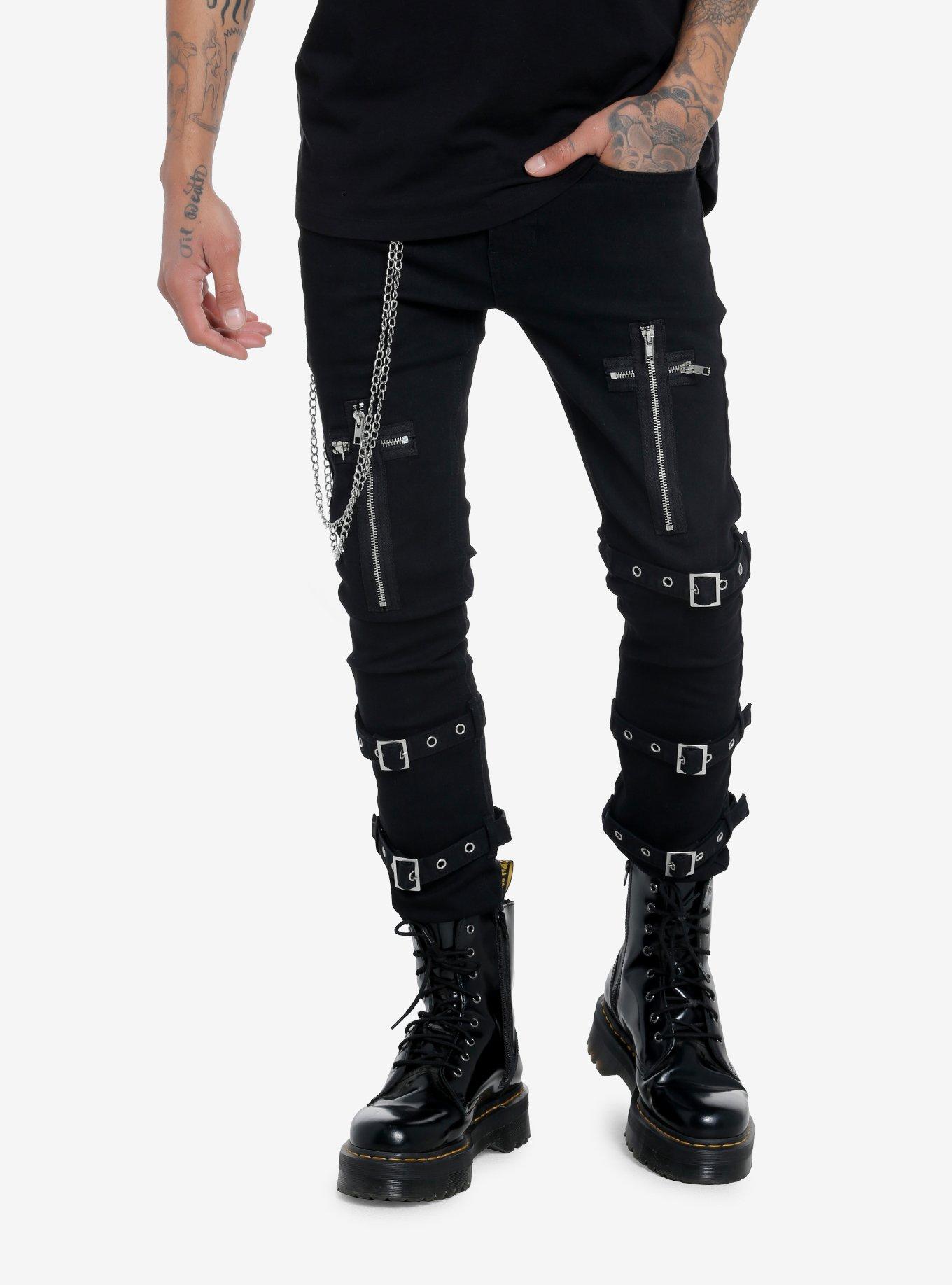 HT Denim Cross Zippers & Buckles Black Stinger Jeans