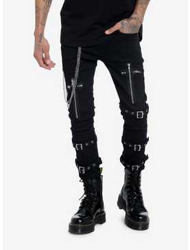 HT Denim Cross Zippers & Buckles Black Stinger Jeans, , hi-res