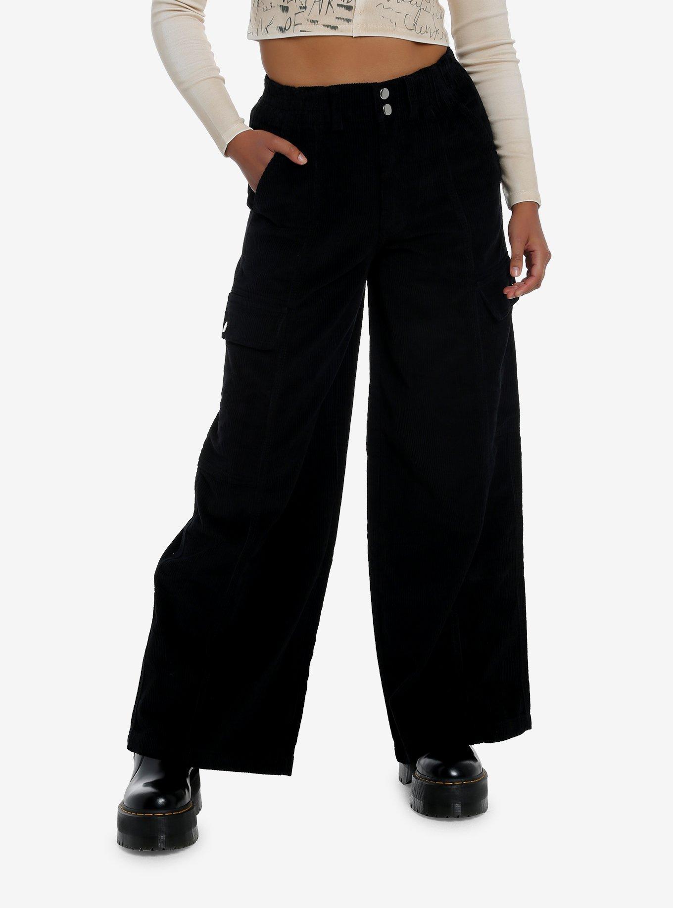 Black Corduroy Wide Leg Pants, , hi-res