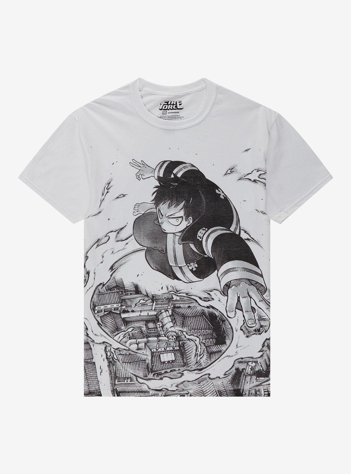 Fire Force Shinra Black & White Manga Panel T-Shirt, , hi-res