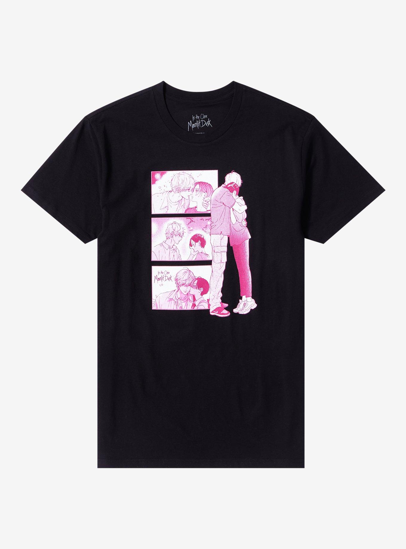 In The Clear Moonlit Dusk Pink Tone Manga Panel T-Shirt, BLACK, hi-res