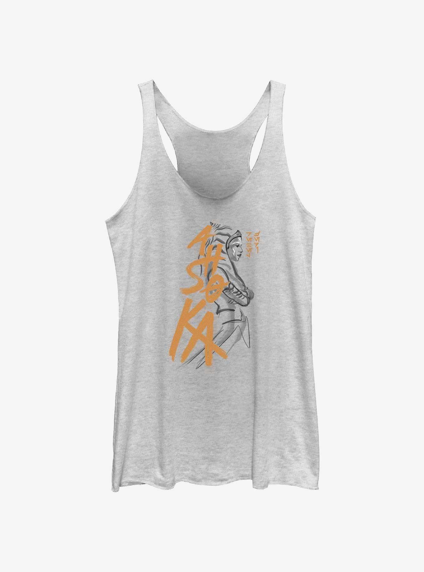 Star Wars Ahsoka Brush Strokes Portrait Womens Tank Top, WHITE HTR, hi-res view 1