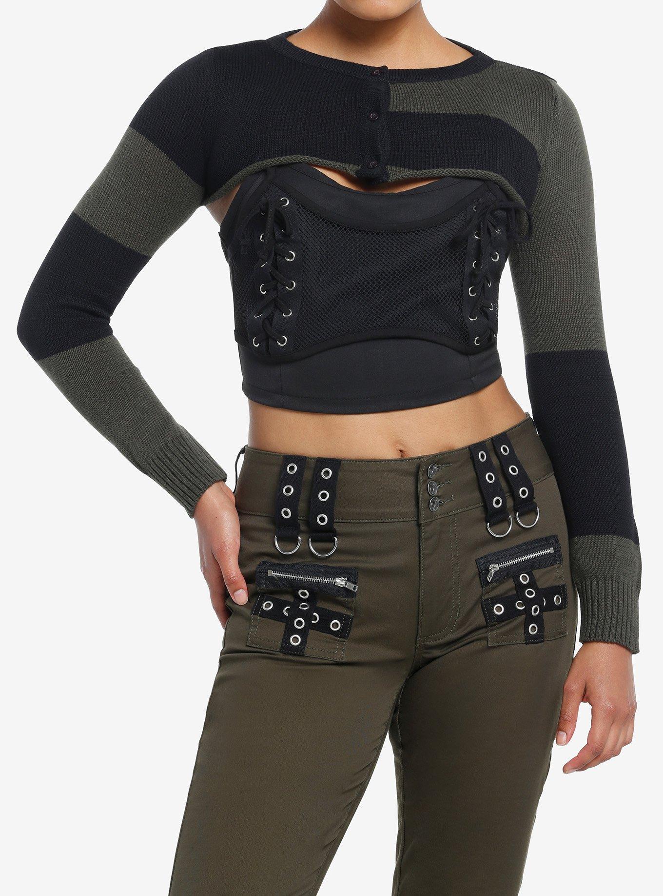 Black & Green Bolero Girls Crop Shrug, BLACK, hi-res