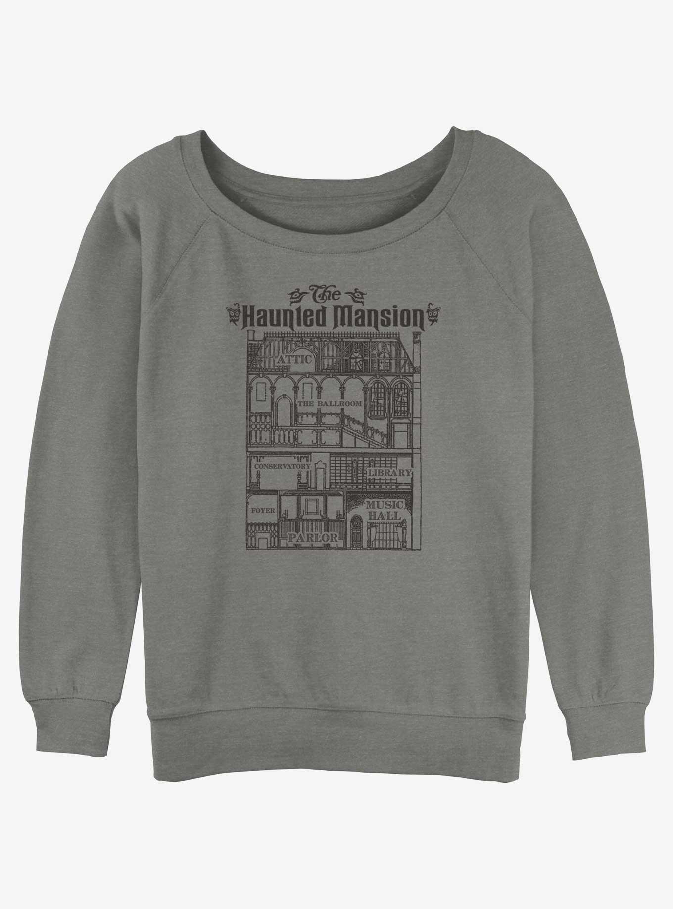 Disney Haunted Mansion Blueprint Womens Slouchy Sweatshirt, GRAY HTR, hi-res