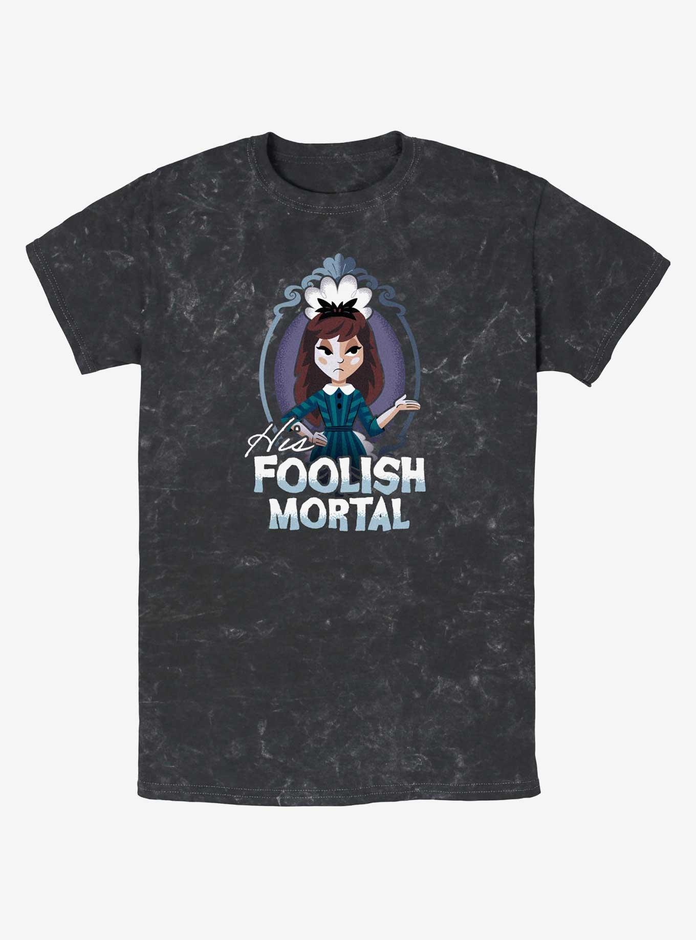 Disney Haunted Mansion His Foolish Mortal Mineral Wash T-Shirt, BLACK, hi-res