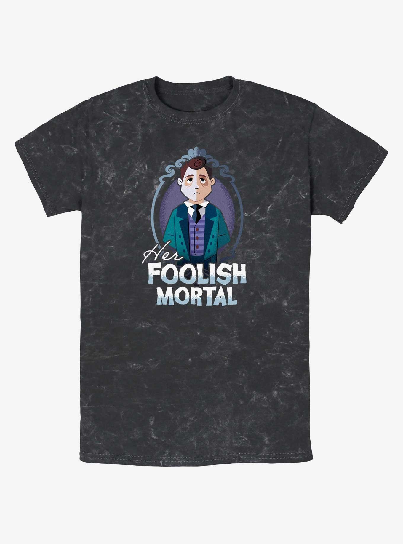 Disney Haunted Mansion Her Foolish Mortal Mineral Wash T-Shirt, BLACK, hi-res