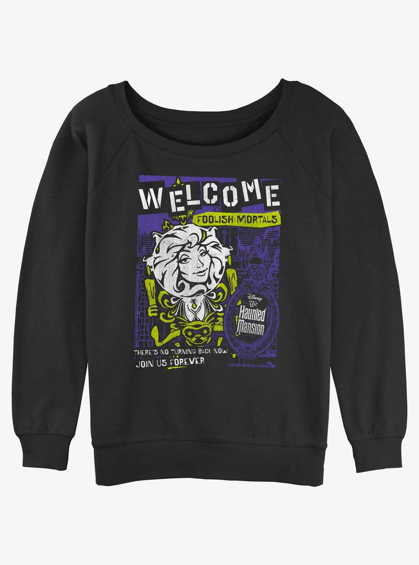 Disney Haunted Mansion Leota Toombs Welcome Poster Womens Slouchy Sweatshirt, BLACK, hi-res