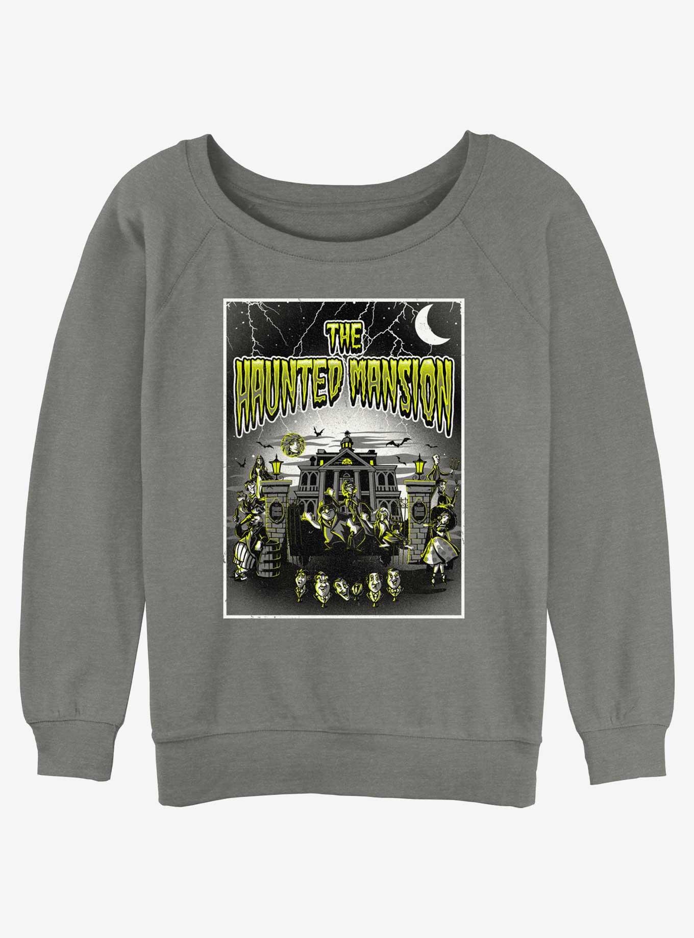 Disney Haunted Mansion Horror Mansion Poster Womens Slouchy Sweatshirt BoxLunch Web Exclusive, GRAY HTR, hi-res