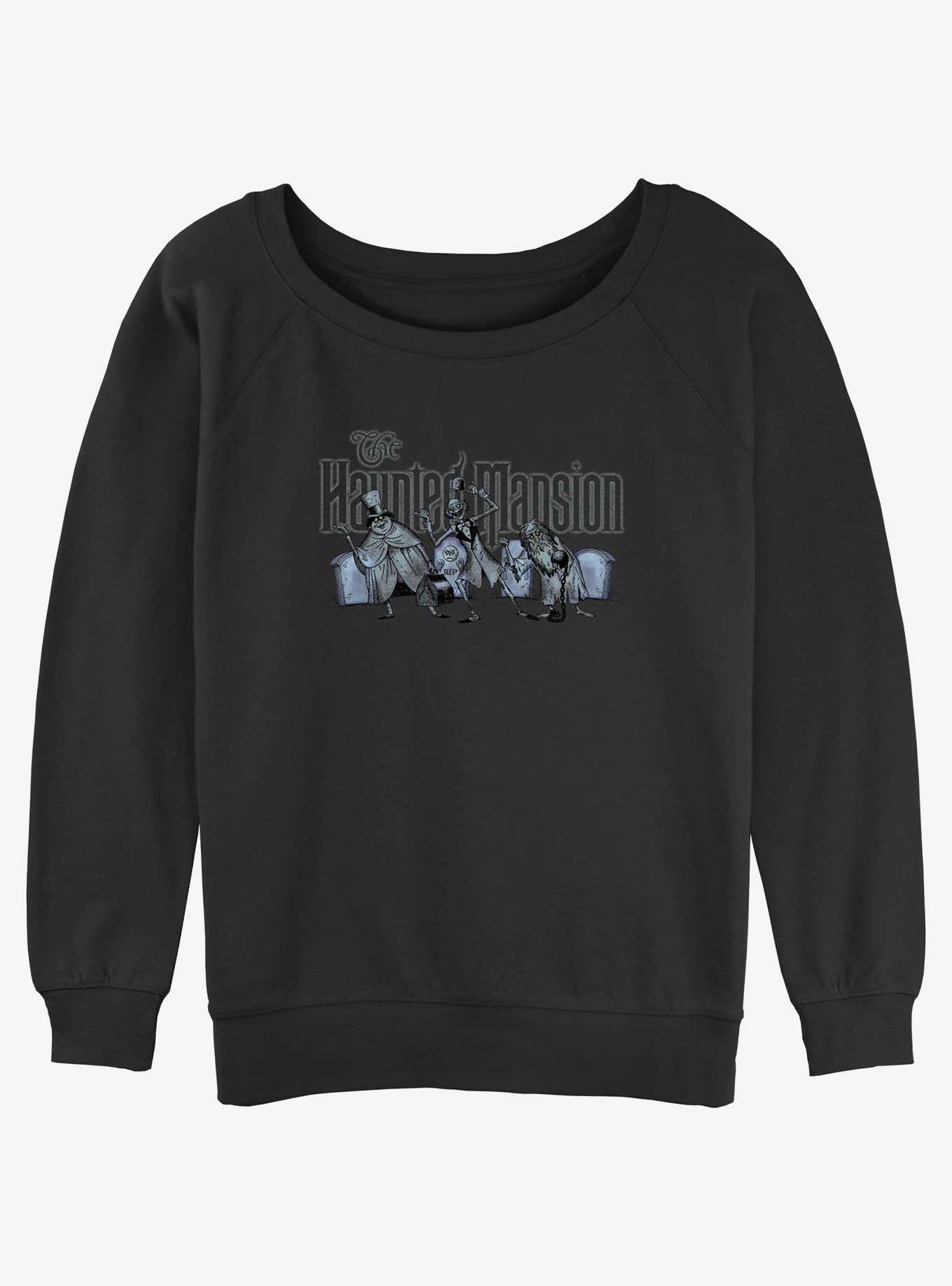 Disney Haunted Mansion Hitchhiking Ghosts Logo Womens Slouchy Sweatshirt, BLACK, hi-res