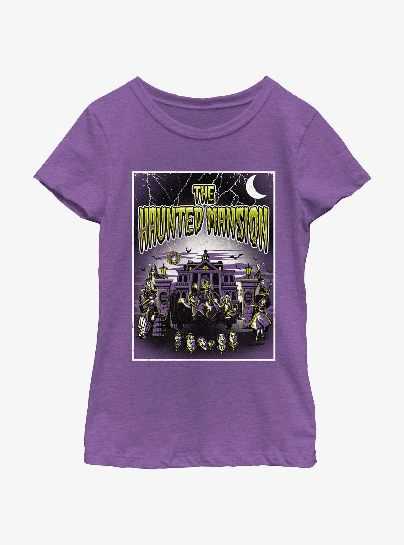 Disney Haunted Mansion Horror Mansion Poster Youth Girls T-Shirt BoxLunch Web Exclusive, PURPLE BERRY, hi-res