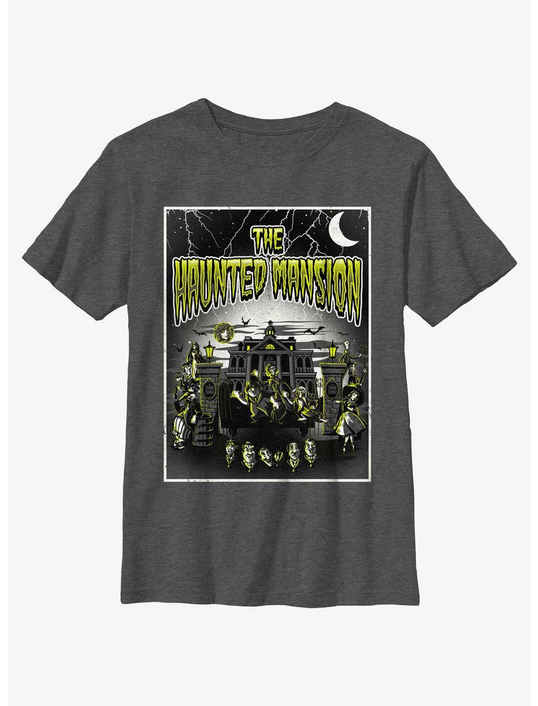 Disney Haunted Mansion Horror Mansion Poster Youth T-Shirt BoxLunch Web Exclusive, CHAR HTR, hi-res