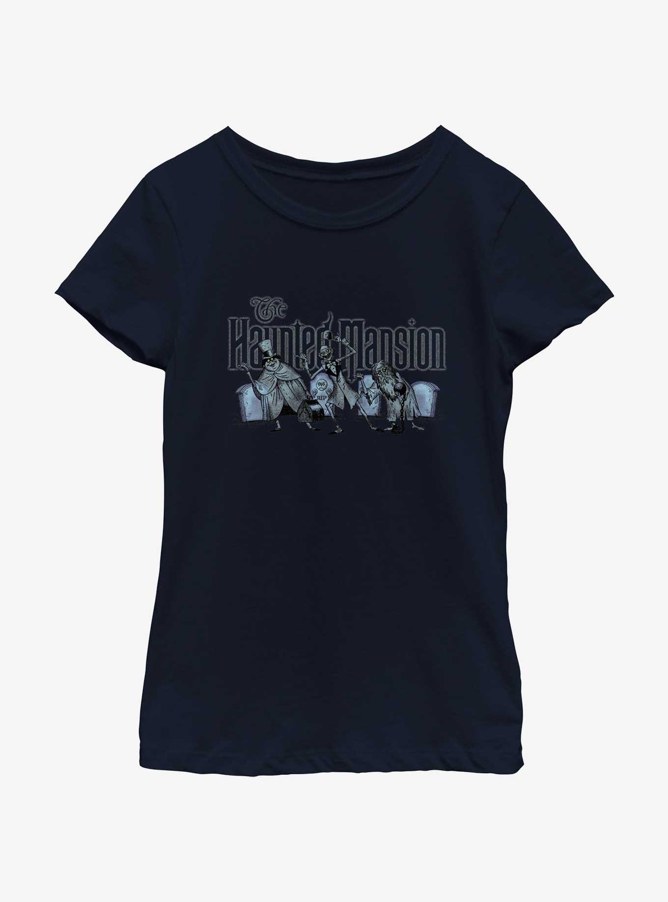 Disney Haunted Mansion Hitchhiking Ghosts Logo Youth Girls T-Shirt, , hi-res
