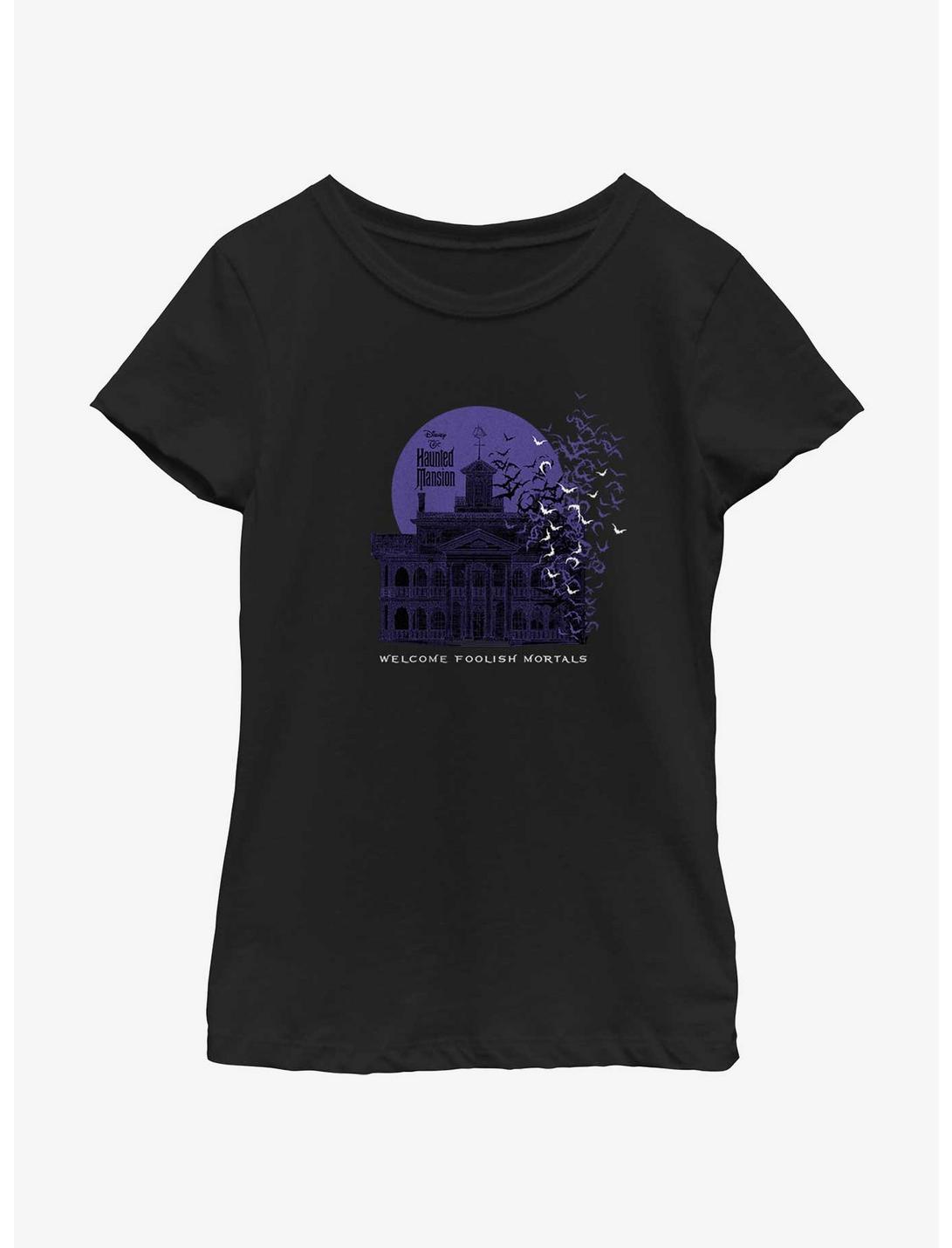 Disney Haunted Mansion Welcome Foolish Mortals Youth Girls T-Shirt, BLACK, hi-res