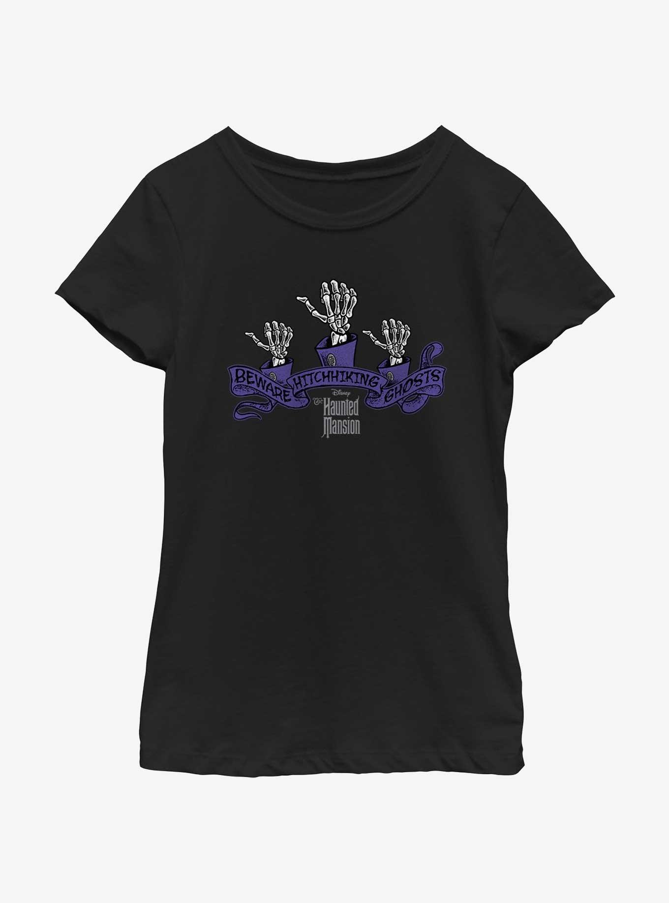 Disney Haunted Mansion Beware Hitchhiking Ghosts Youth Girls T-Shirt, , hi-res