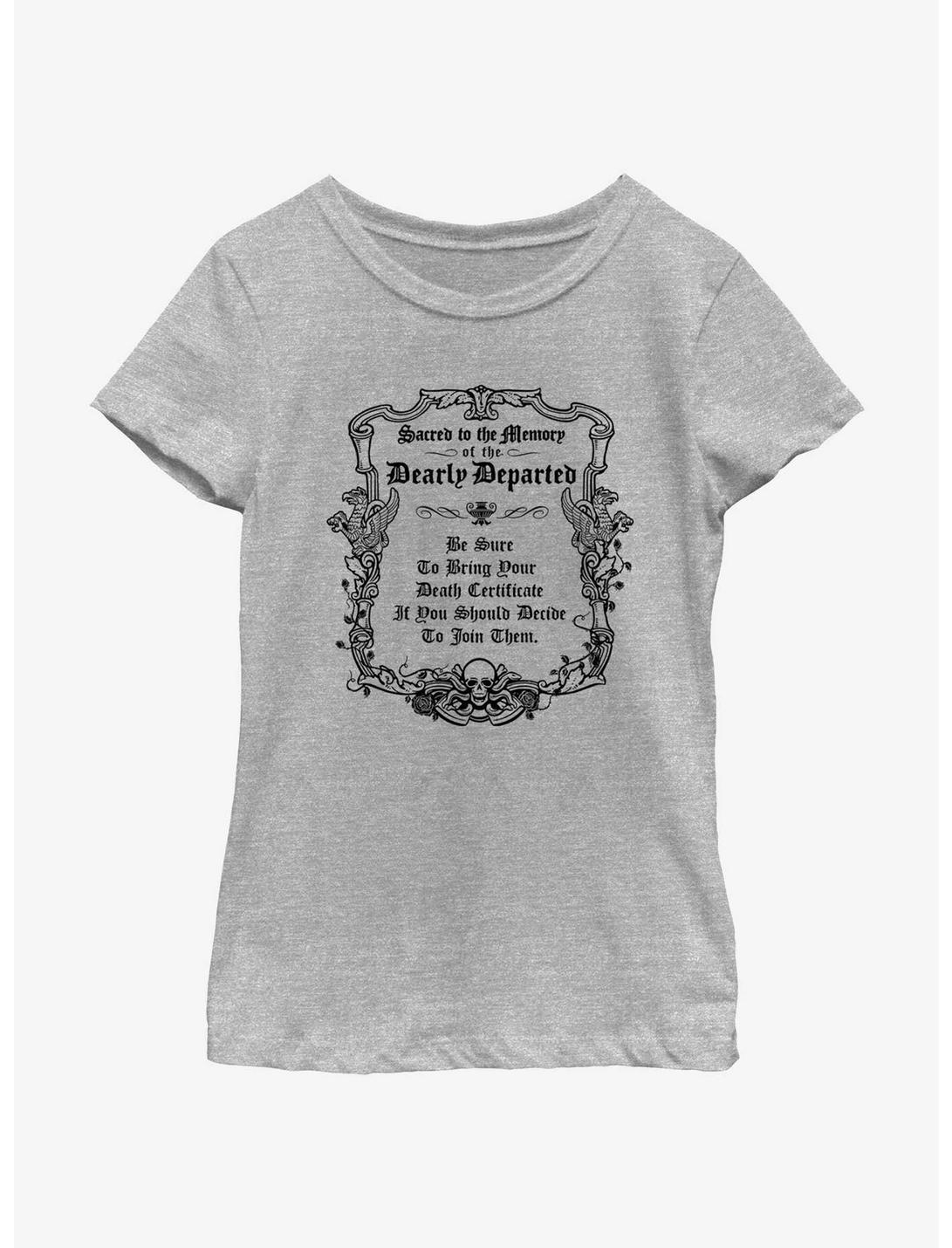Disney Haunted Mansion Message To The Dearly Departed Youth Girls T-Shirt, ATH HTR, hi-res