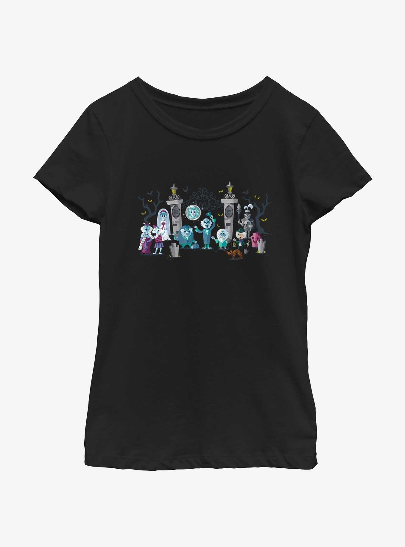 Disney Haunted Mansion Entrance Lineup Youth Girls T-Shirt, BLACK, hi-res