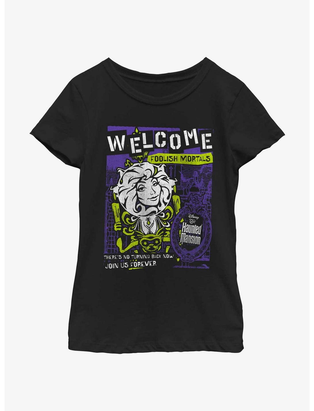 Disney Haunted Mansion Leota Toombs Welcome Poster Youth Girls T-Shirt, BLACK, hi-res