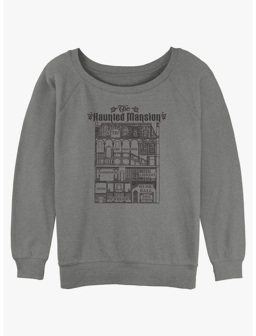 Disney Haunted Mansion Blueprint Womens Slouchy Sweatshirt, GRAY HTR, hi-res