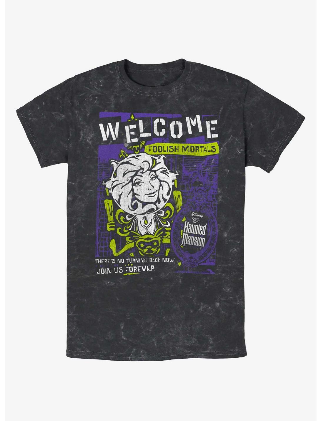 Disney Haunted Mansion Leota Toombs Welcome Poster Mineral Wash T-Shirt, BLACK, hi-res