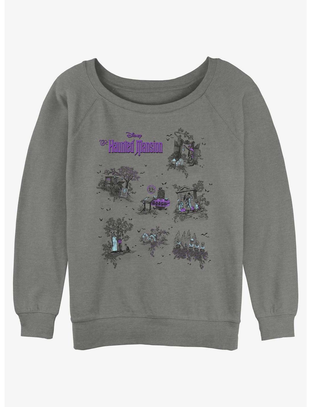 Disney Haunted Mansion Map Womens Slouchy Sweatshirt, GRAY HTR, hi-res