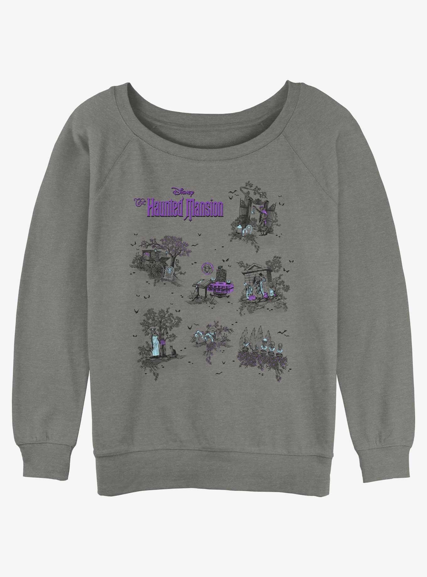 Disney Haunted Mansion Map Womens Slouchy Sweatshirt, GRAY HTR, hi-res