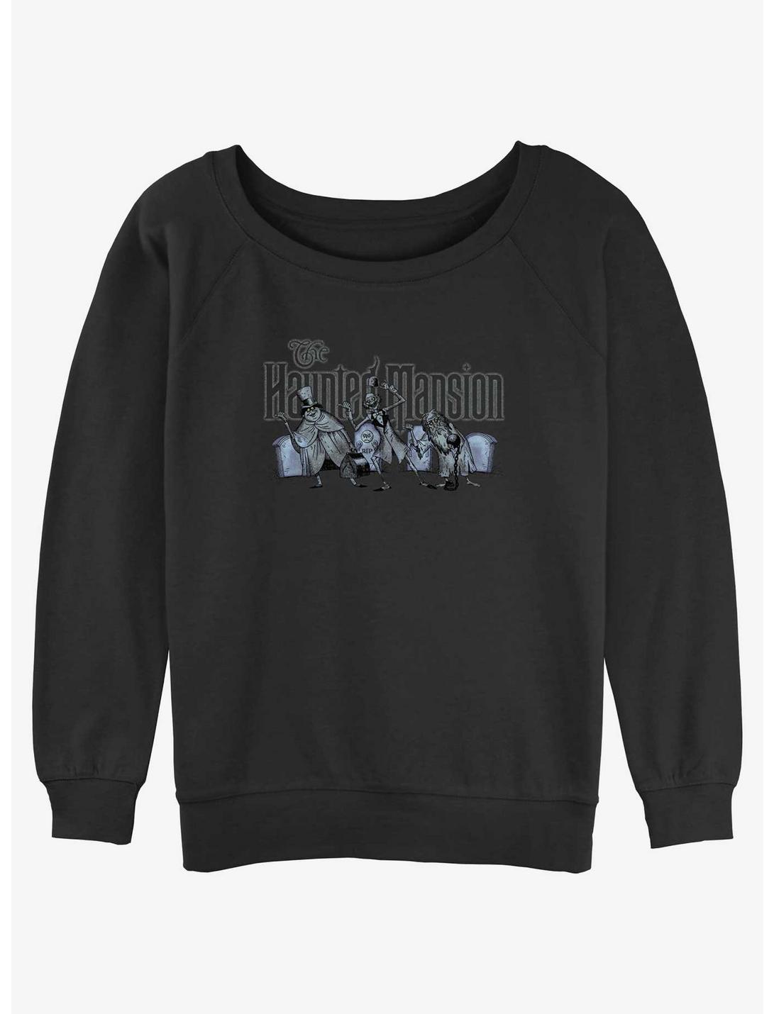Disney Haunted Mansion Hitchhiking Ghosts Logo Womens Slouchy Sweatshirt, BLACK, hi-res