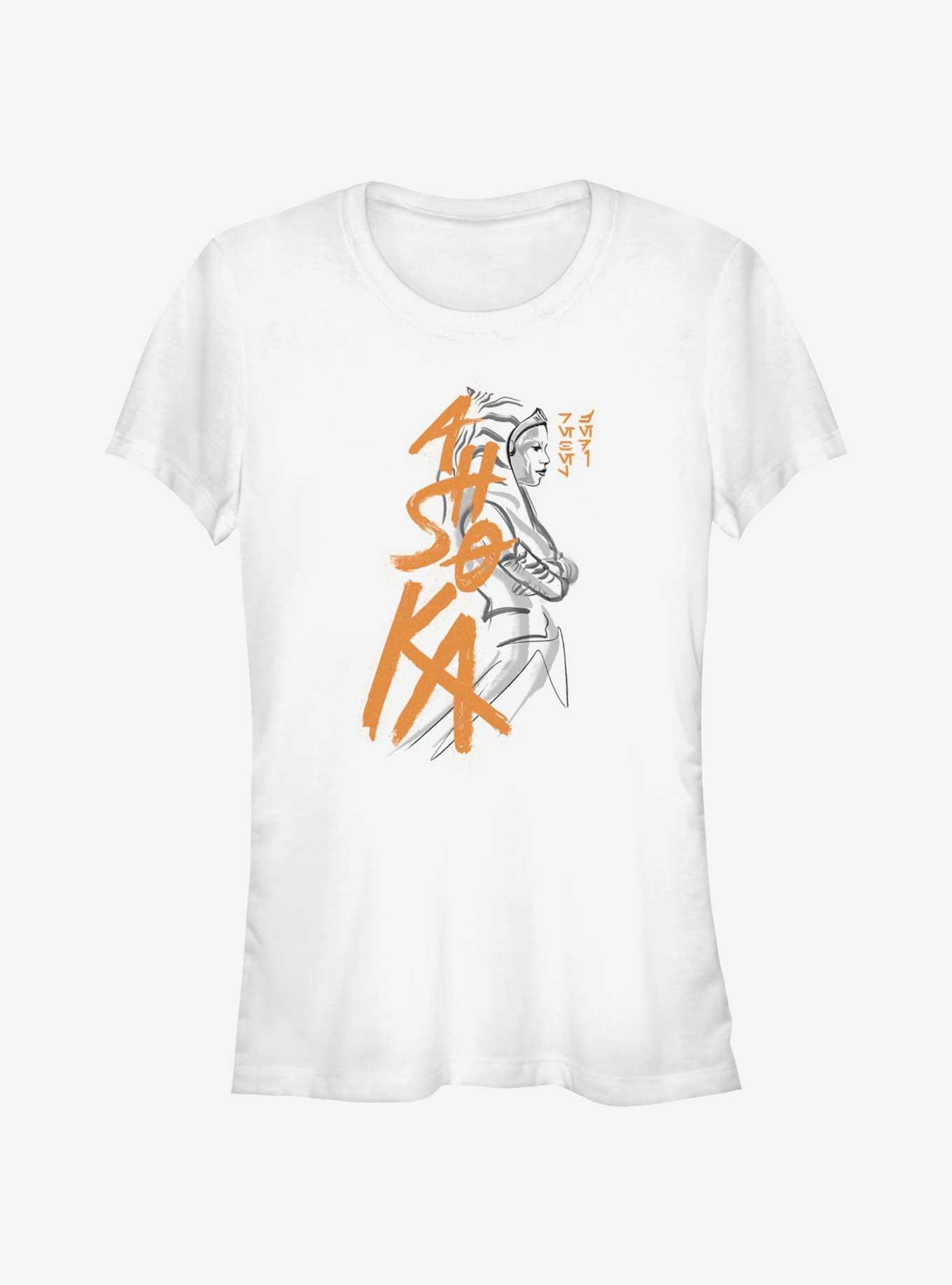 Star Wars Ahsoka Brush Strokes Portrait Girls T-Shirt, WHITE, hi-res