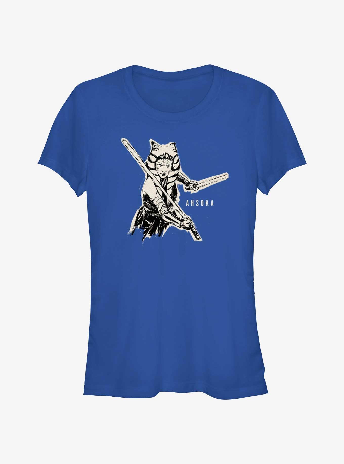 Star Wars Ahsoka Jedi Sketch Girls T-Shirt, ROYAL, hi-res