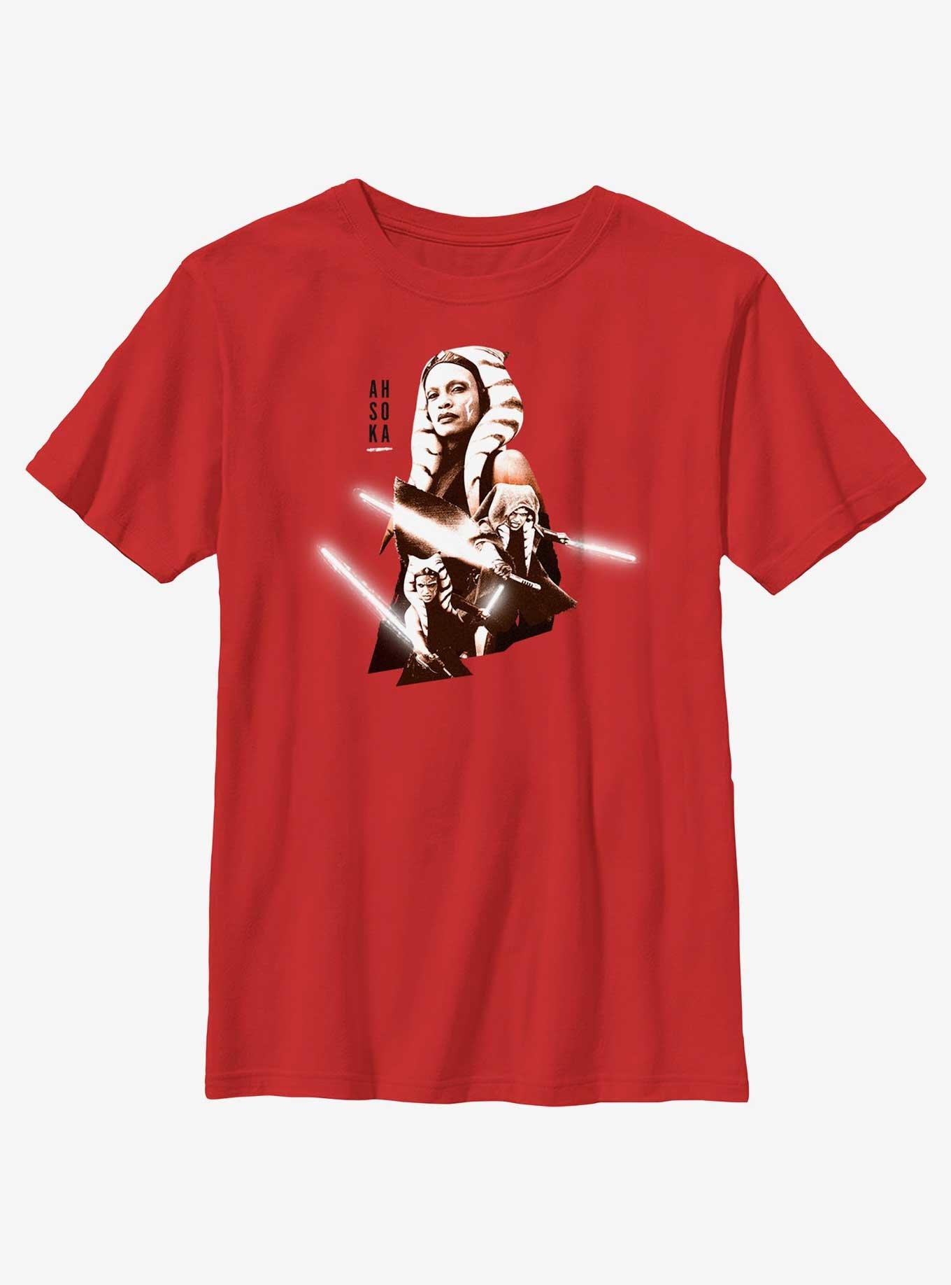 Star Wars Ahsoka Hero Portrait Youth T-Shirt, RED, hi-res