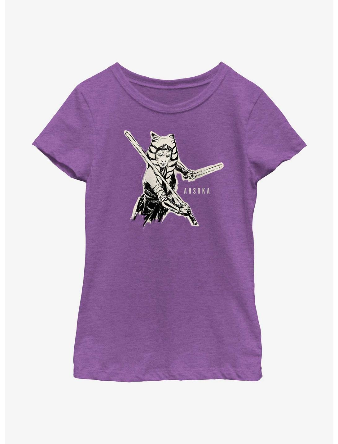 Star Wars Ahsoka Jedi Sketch Youth Girls T-Shirt, PURPLE BERRY, hi-res