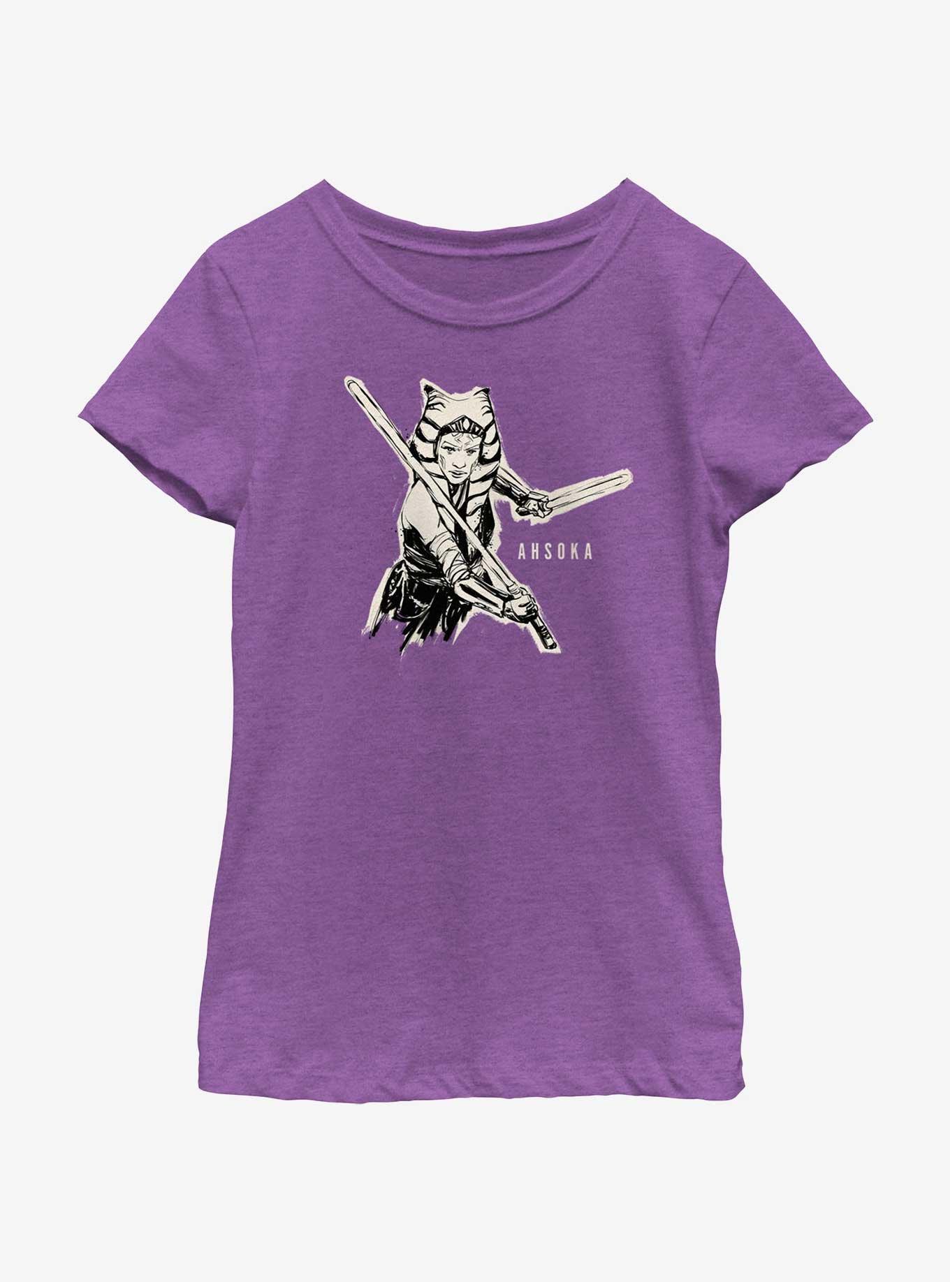 Star Wars Ahsoka Jedi Sketch Youth Girls T-Shirt, , hi-res